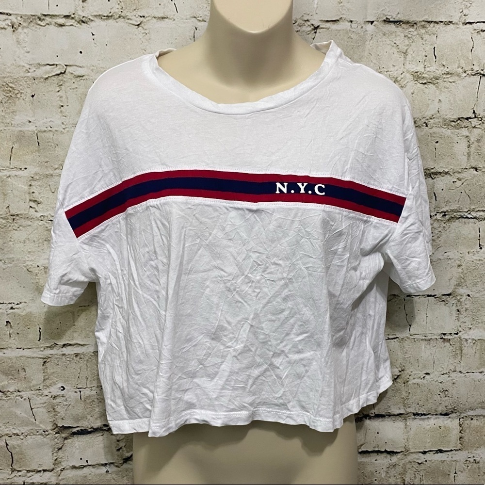 H&M Divided White Red Striped Crop Top T Shirt